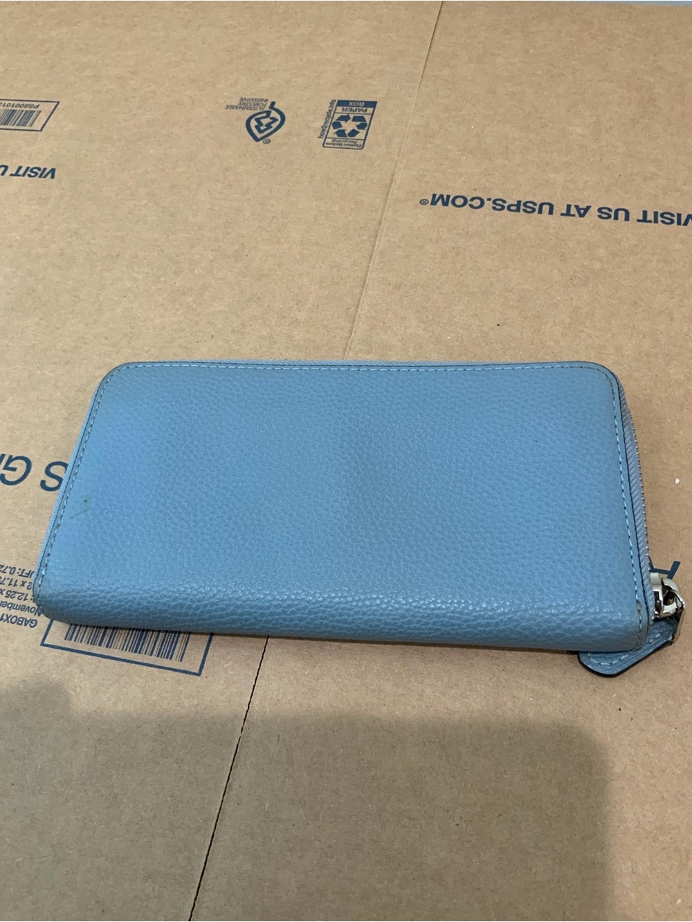 Coach Pebbled Leather Zip Wallet in Dusty Blue - Picture 2 of 6